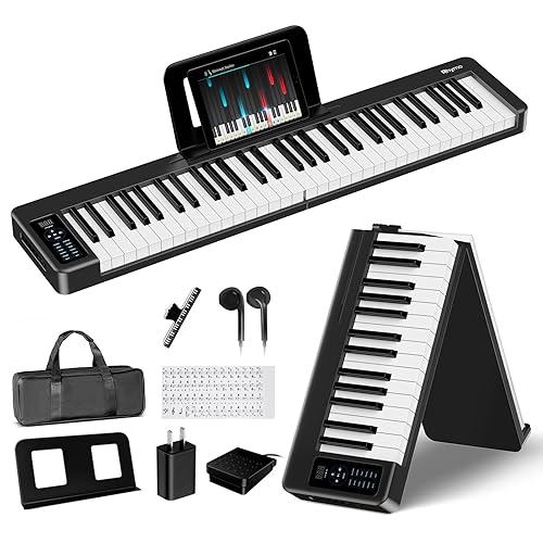 Rhymo Folding Piano Keyboard, 61 Keys Sensitive Electric Piano, Weighted