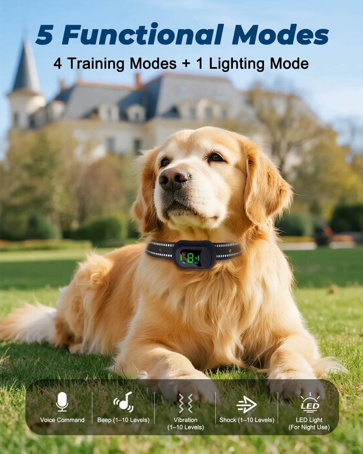 Dog Training Collar with Remote – 4500FT Range E-Collar with Voice, Beep, Vibration, Shock & Flashlight, Waterproof Rechargeable Dog Shock Collar for Small Medium Large Dogs