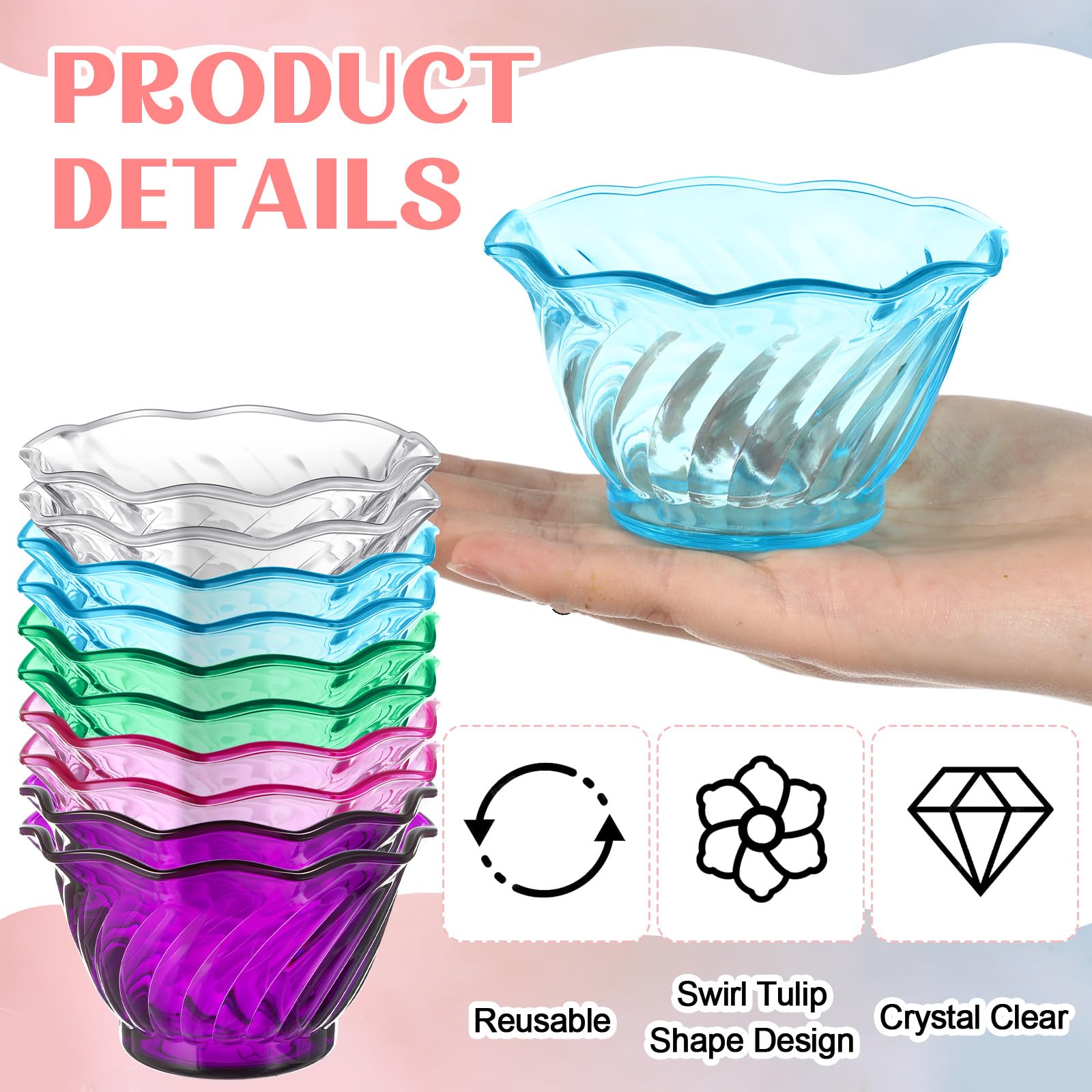 Rtteri Paquete de 30 tazas de postre de plástico transparentes de 6 onzas, cuencos de degustación de helados, mini redondos en forma de tulipán, tazas para servir bufé para yogur, ensalada,