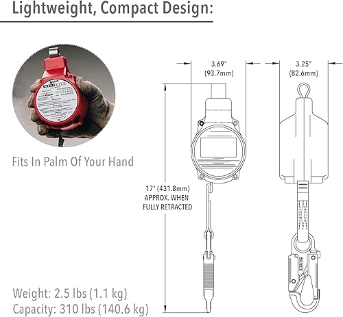 Miniatura 6 de Miller by Honeywell MiniLite - Limitador de caída personal de 11 pies con gancho a presióngrillete giratorio y gancho a presión, capacidad de 310