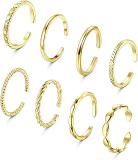 8Pcs 14K Gold Plated Stacking Rings Set for Women Adjustable Open Rings Simple Band Knuckle Statement Midi Rings 2mm Thin Silver Gold Rings