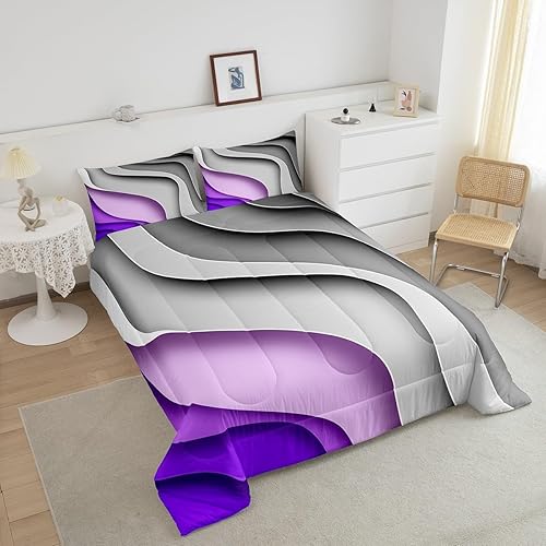 Miniatura 3 de Erosebridal Juego de edredón de olas oceánicas de tamaño individual, juegos de ropa de cama y colecciones degradados gris marino degradado, edredón