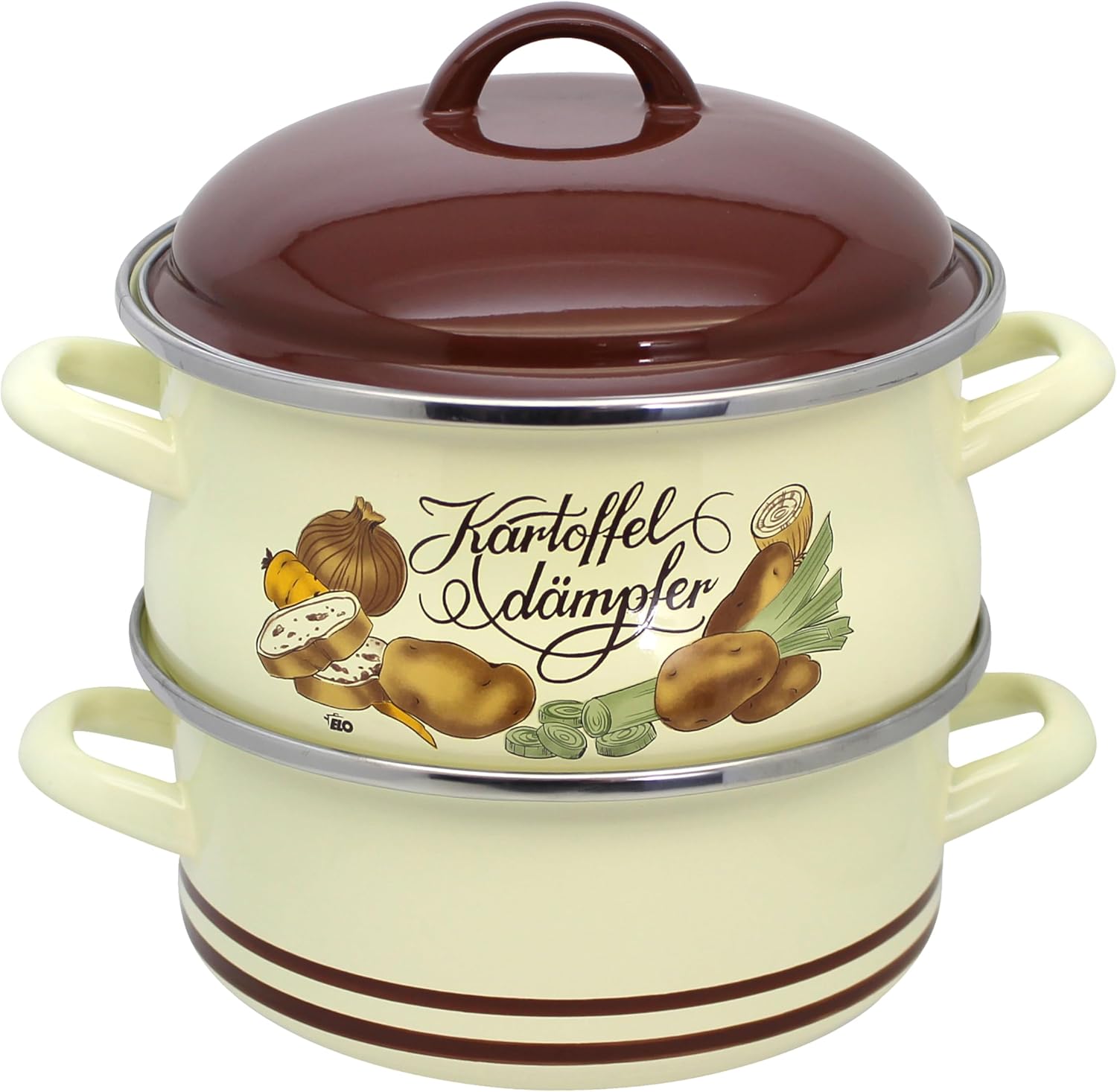 ELO Beige Enamel 3.2-Quart Asparagus Pot Steamer