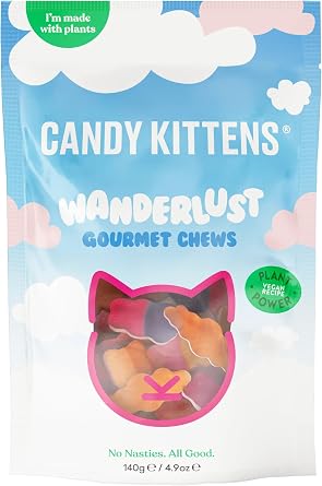 Candy Kittens Vegan Sweets   Wanderlust 140g Pack of 1   Plant-Based Vegan Snack, Vegetarian Sweets, Strawberry, Orange, Blackcurrant & Passion Fruit, Ideal for Pick and Mix