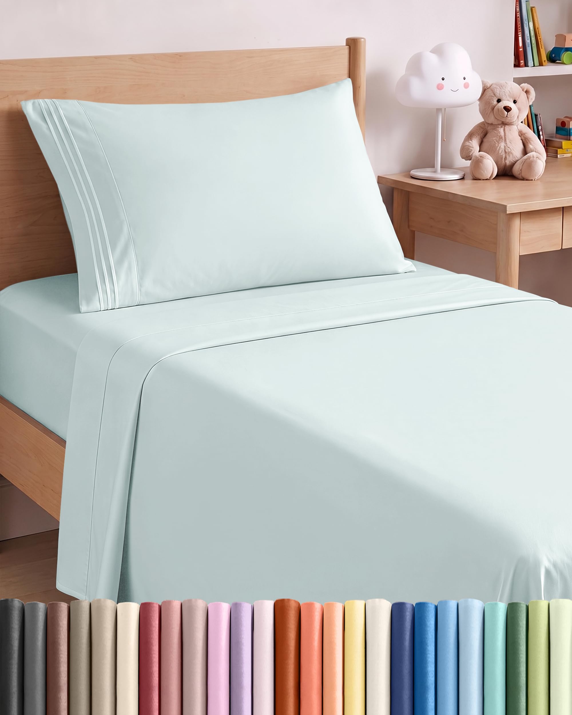 Twin Size 3 Piece Sheet Set - Comfy Breathable &amp; Cooling Sheets - Ice Blue