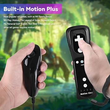 Wii Controller 2 Pack Motion Plus Black & White Wii Remote Control with Wii Nunchucks