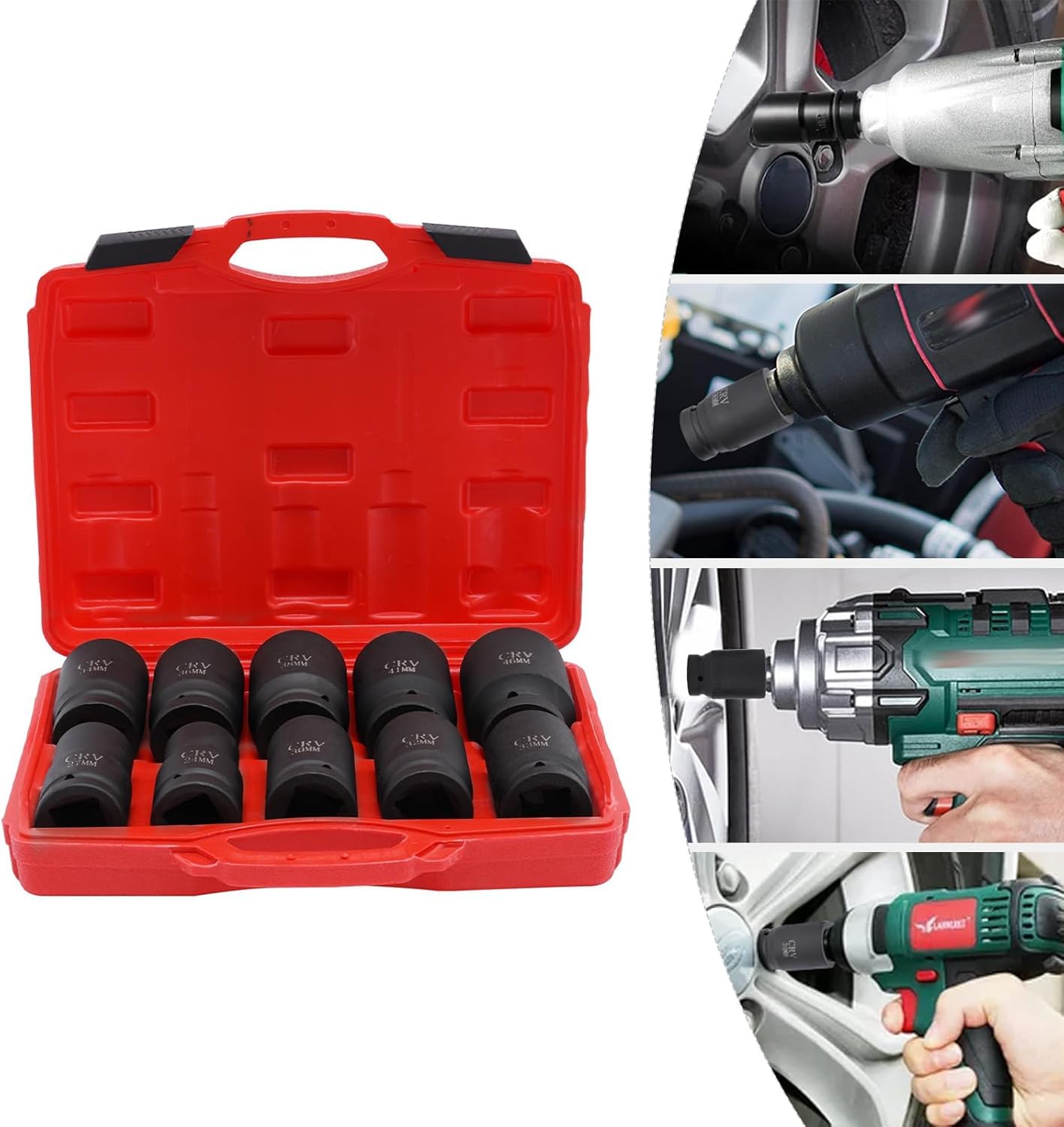Set di chiavi a bussola a spirale, estrattore per viti da 12,5 mm (1/2"), per avvitatore a percussione, dado asse, mozzo, bussola da 1/2", 24, 27, 30, 32, 33, 34, 36, 38, 41, 46 mm, set di chiavi a
