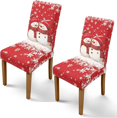 Miniatura 30 de Rnyleeg Juego de 4 fundas de silla de Navidad para sala de estar, sin brazos, copo de nieve, muñeco de nieve, fundas elásticas para sillas de Muñeco