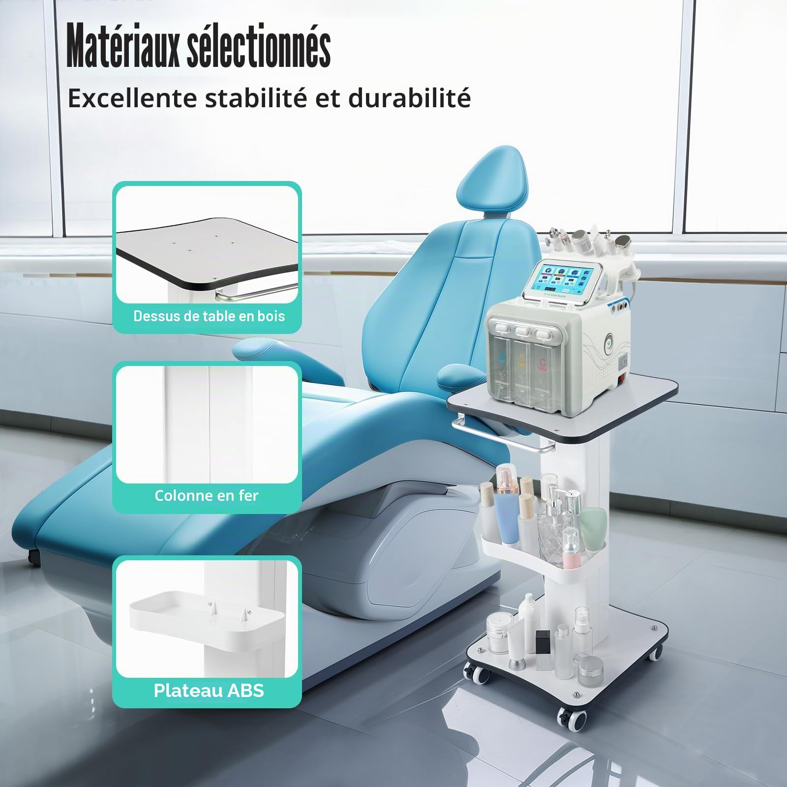 Chariot médical Beauty Salon 40 kg métal bois blanc