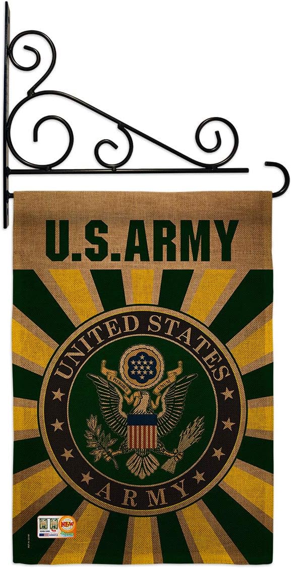 Army Burlap Burlap Garden Flag Set Wall Holder Armed Forces Rangers United State American Military Veteran Retire Official Small Decorative Gift Yard House Banner Double-Sided Made In USA 13 X 18.5