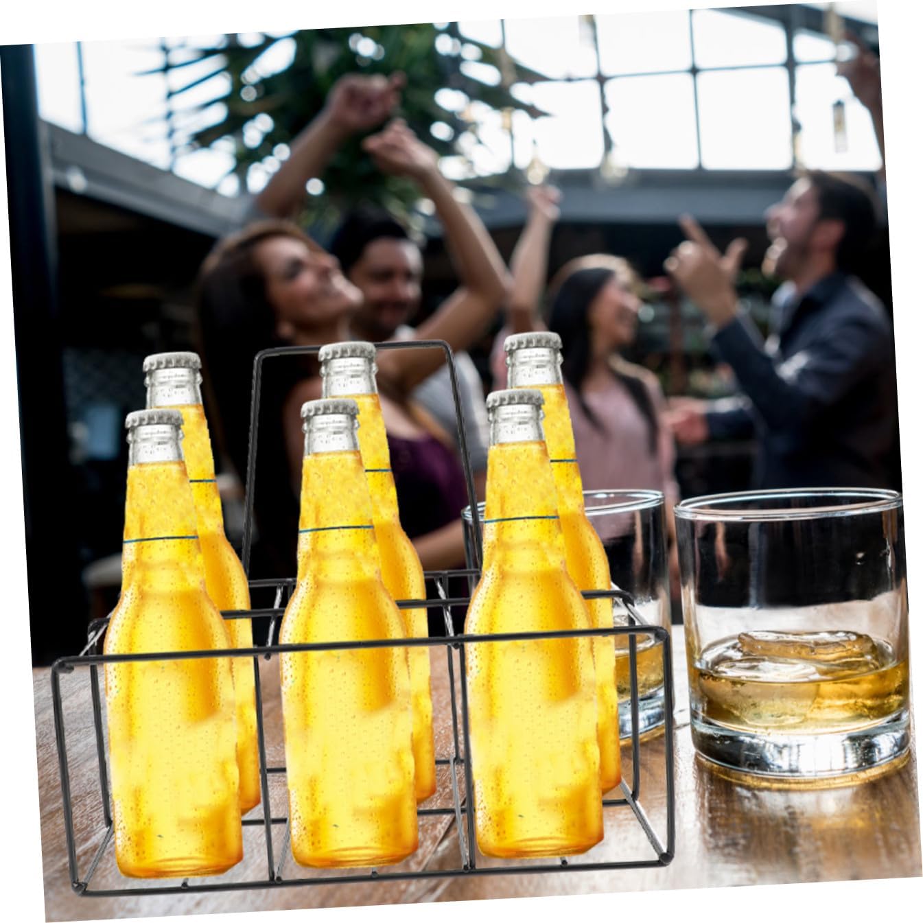 PRETYZOOM 6grids Iron Craft Handheld Bottle Carrying Rack Convenient Storage for Milk Beer Bottles Black Organizer for Home Bars and Kitchens