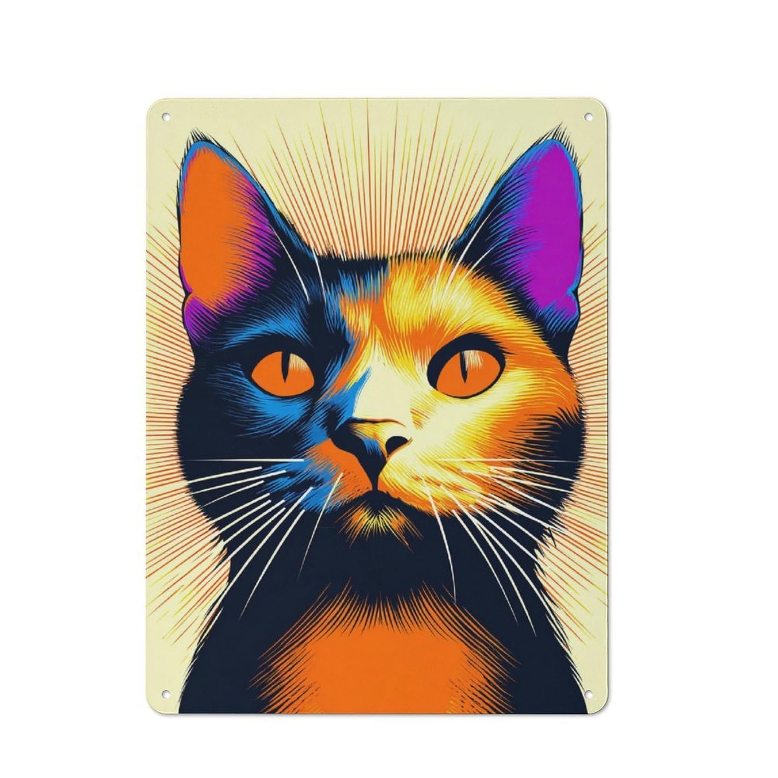 Junmoney Vibrant Cat Illustration -1 Vintage Metal Plaque 40X30cm For Café Or Restaurant, A Decorative Gift For A Newly Furnished Café And Restaurant