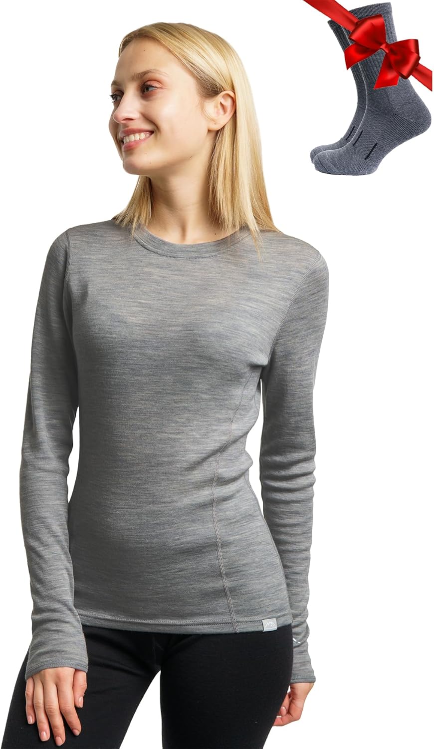 Merino.tech Merino Wool Base Layer Women - 100% Merino Wool Heavyweight, Midweight, Lite Long Sleeve Thermal Shirt and Socks