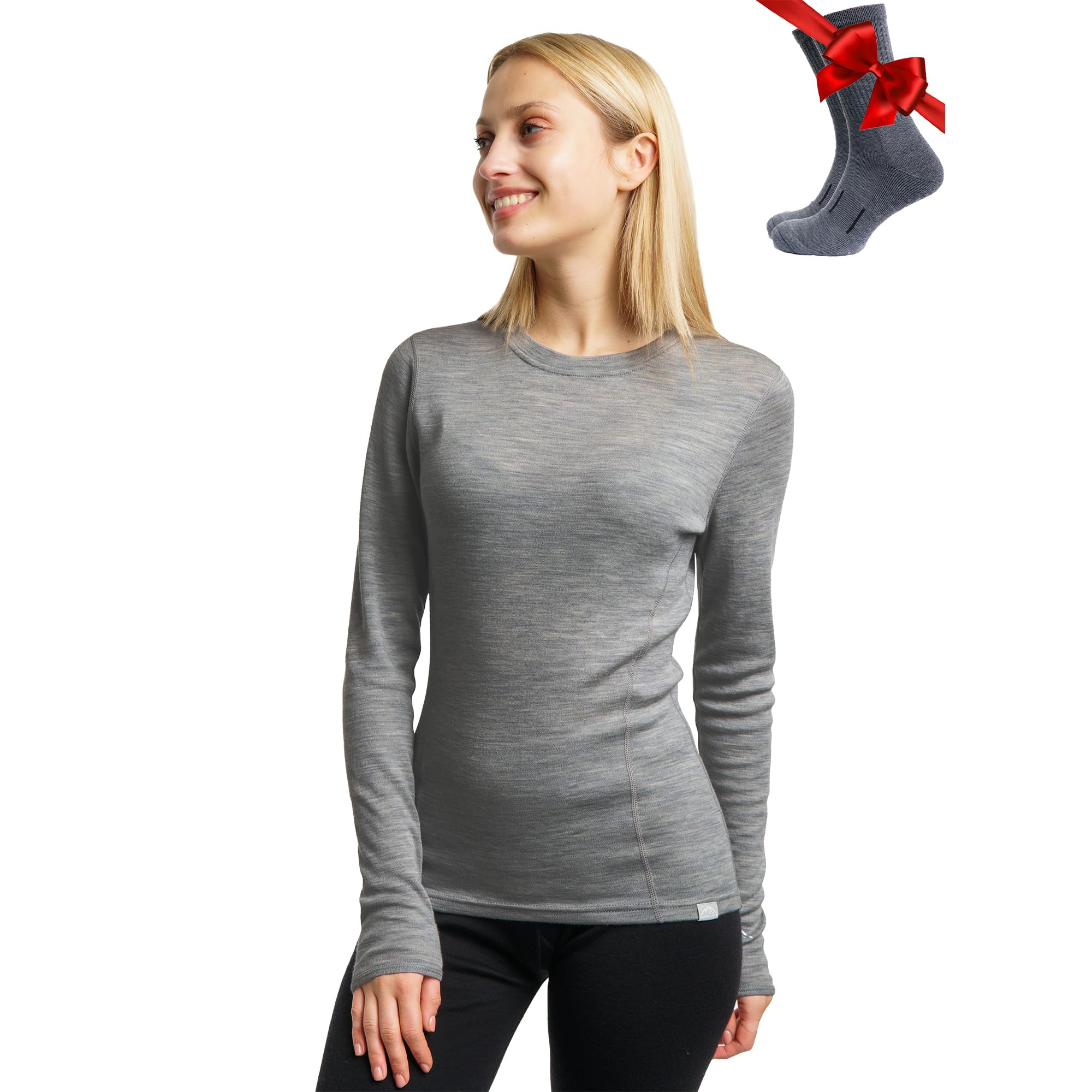 Merino.tech Maglia Termica Donna Lana Merinos - 100% Lana Merino Intimo Donna Leggero, Medio, Pesante con Calzini