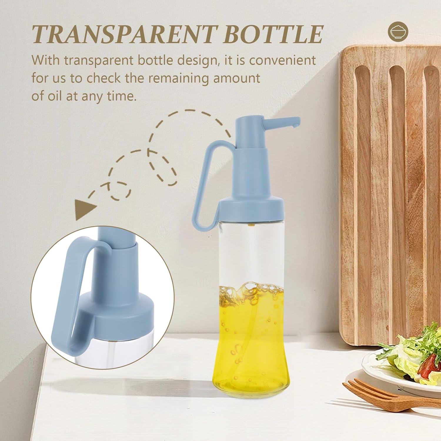 VICASKY Multi-function Oil Dispenser Bottle with Press-release Control, Leak-proof Sauce Bottle for Household Cooking, 250ml Blue Oil Sprayer for Kitchen and Dining Use
