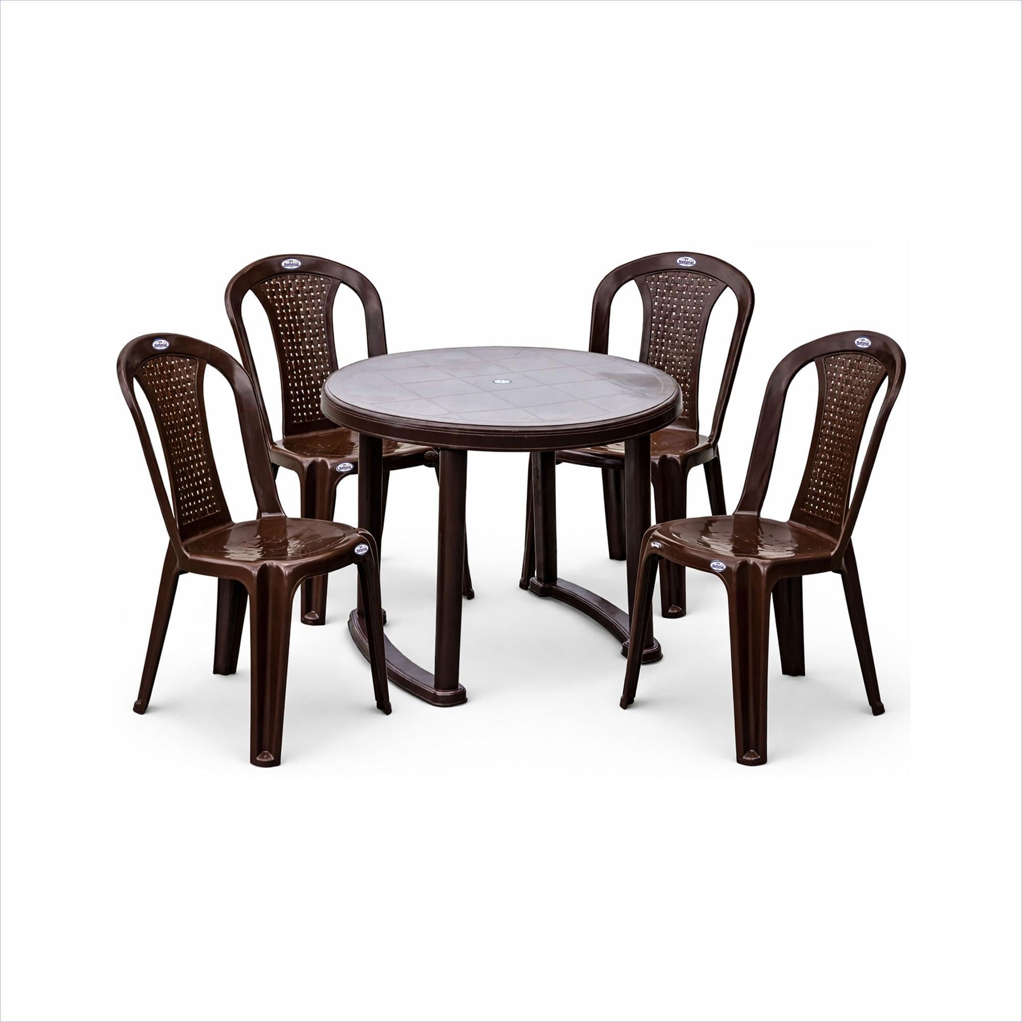 VV National VV RDT Round Plastic Dining Table Set (1 Table + 4 Chairs) – Brown-image-9