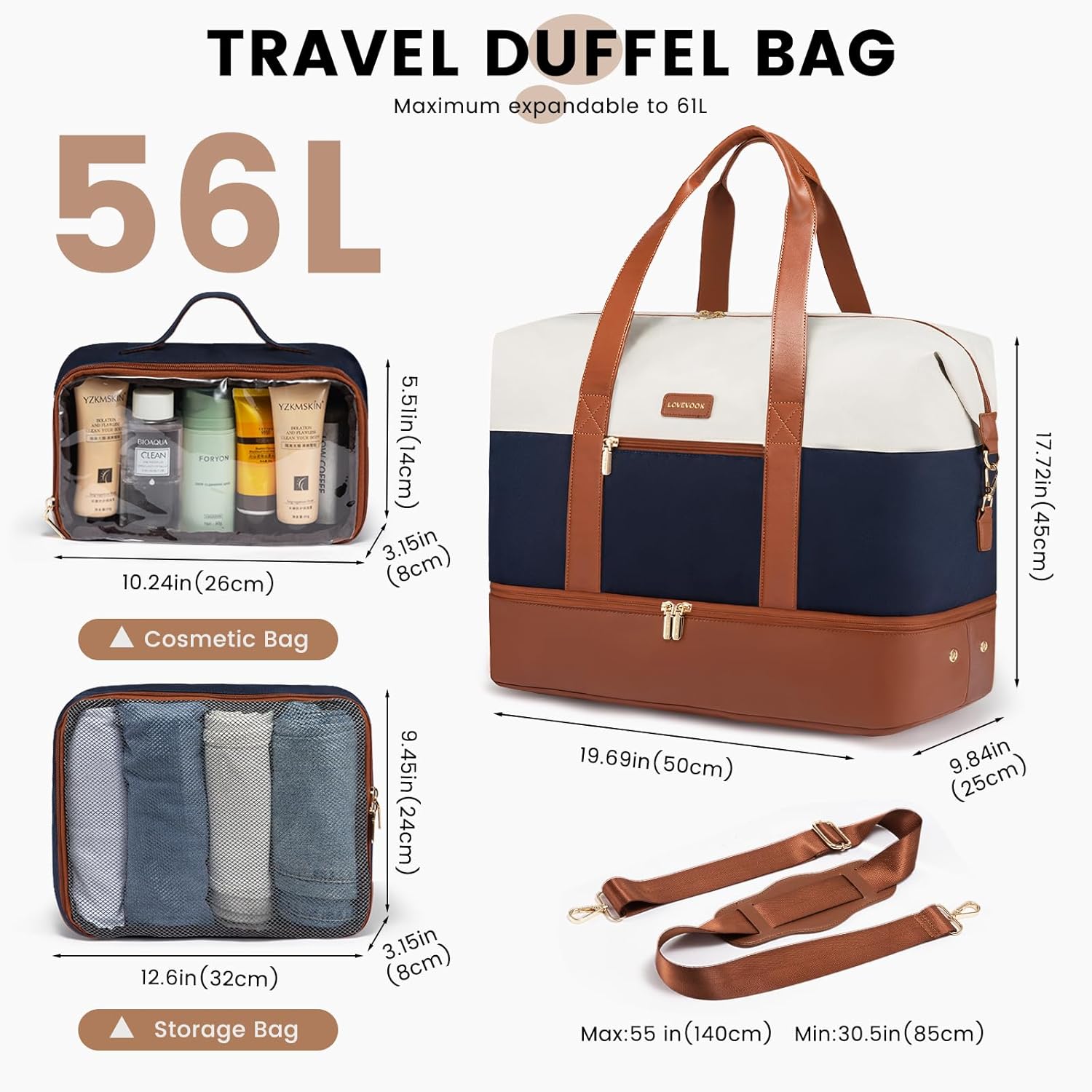 LOVEVOOK Weekender Bag, Large Travel Duffel Bag for Women with 2 Packing Cubes, Carry on Overnight Bag with Shoe Compartment, Mom Hospital Bags for Labor and Delivery - Image 2