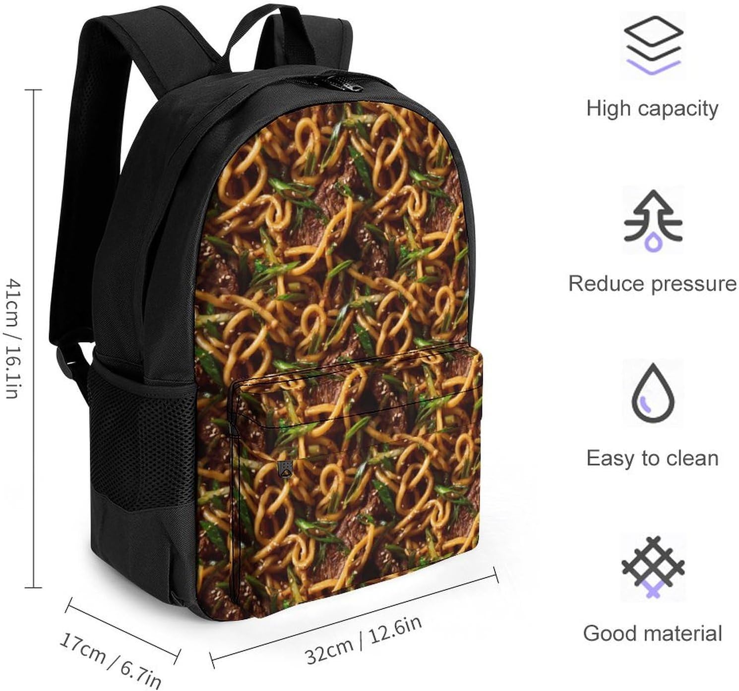 Noodles with Beef Funny Backpack Lightweight Printed Daypacks image 2