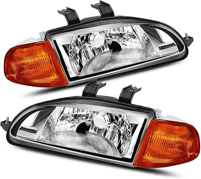 Chrome Housing Factory Style Headlights + Corner Lamps Compatible with 1992-1995 Honda Civic CAAP-HC922D-OH-CHCL-HL