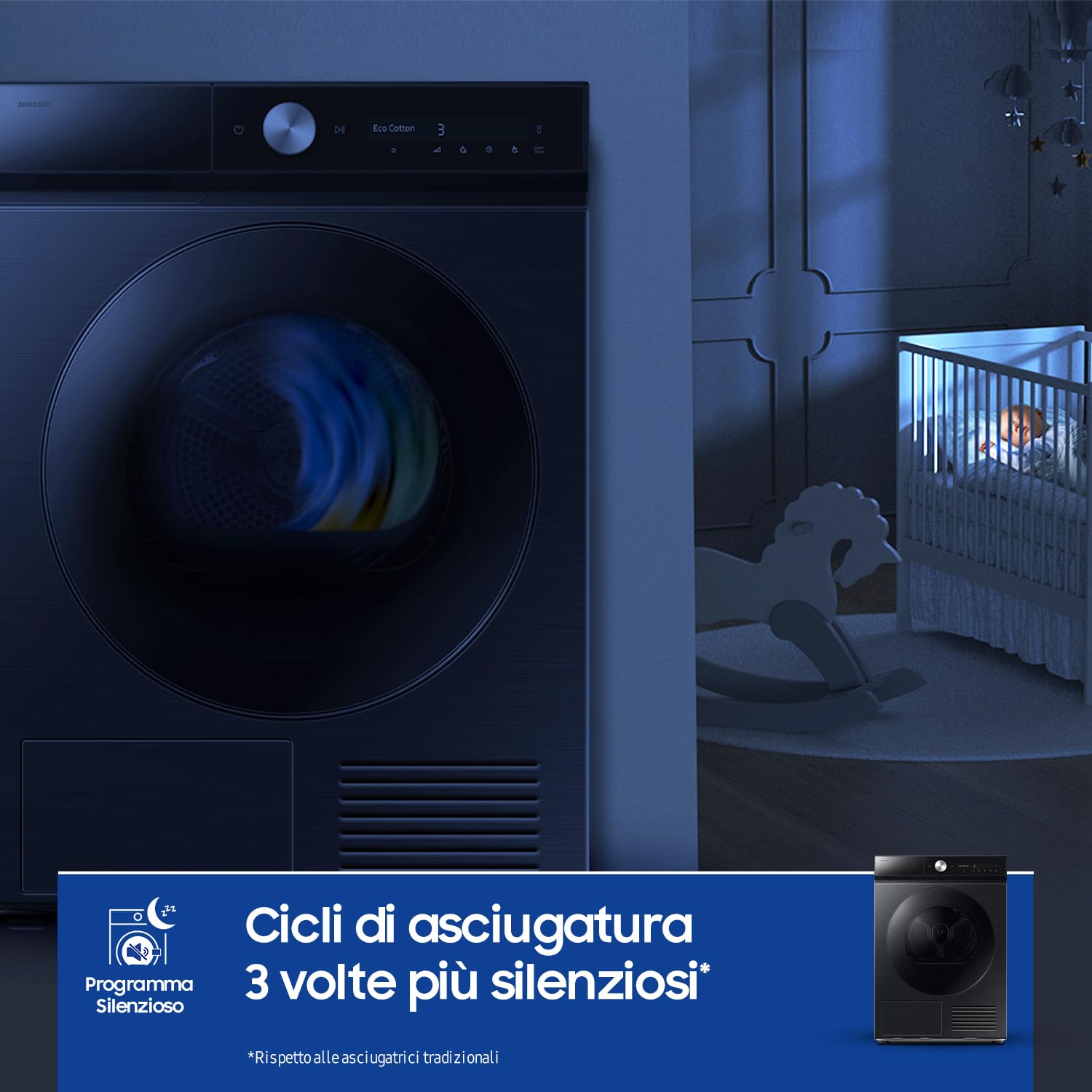 Samsung Asciugatrice Bespoke AI DV90DB8845GB/U3, 9 kg, Silent Dry, Pompa di Calore, Wifi, QuickDrive, AI Dry, Sensore Optimal Dry, Display AI Control, Carica Frontale, 60L x 85H x 60P cm