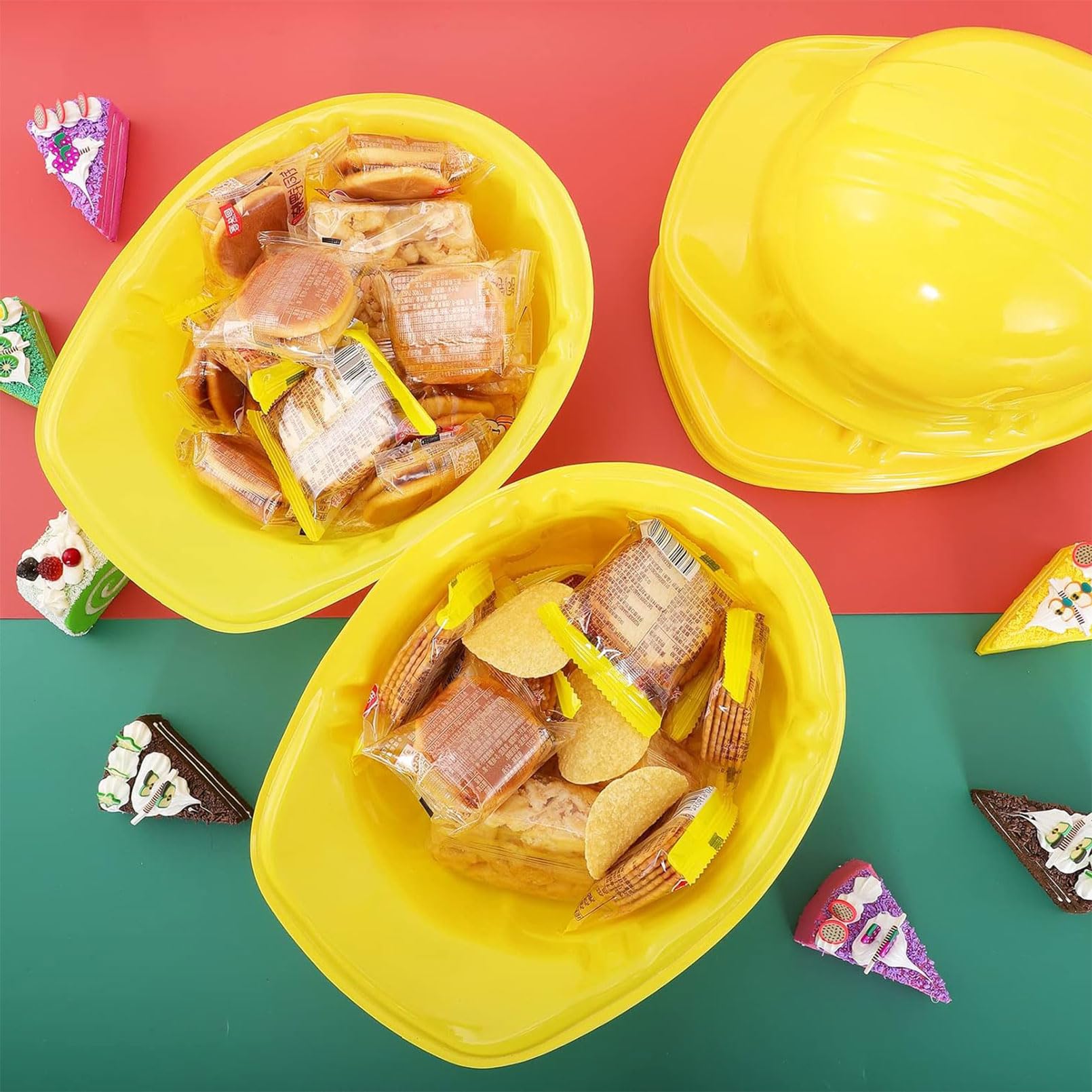 12 pezzi casco da costruzione per bambini, giallo per lavoratori edili, set di casco da costruzione, riutilizzabile, morbido casco da cantiere, per feste a tema di costruzione, compleanni
