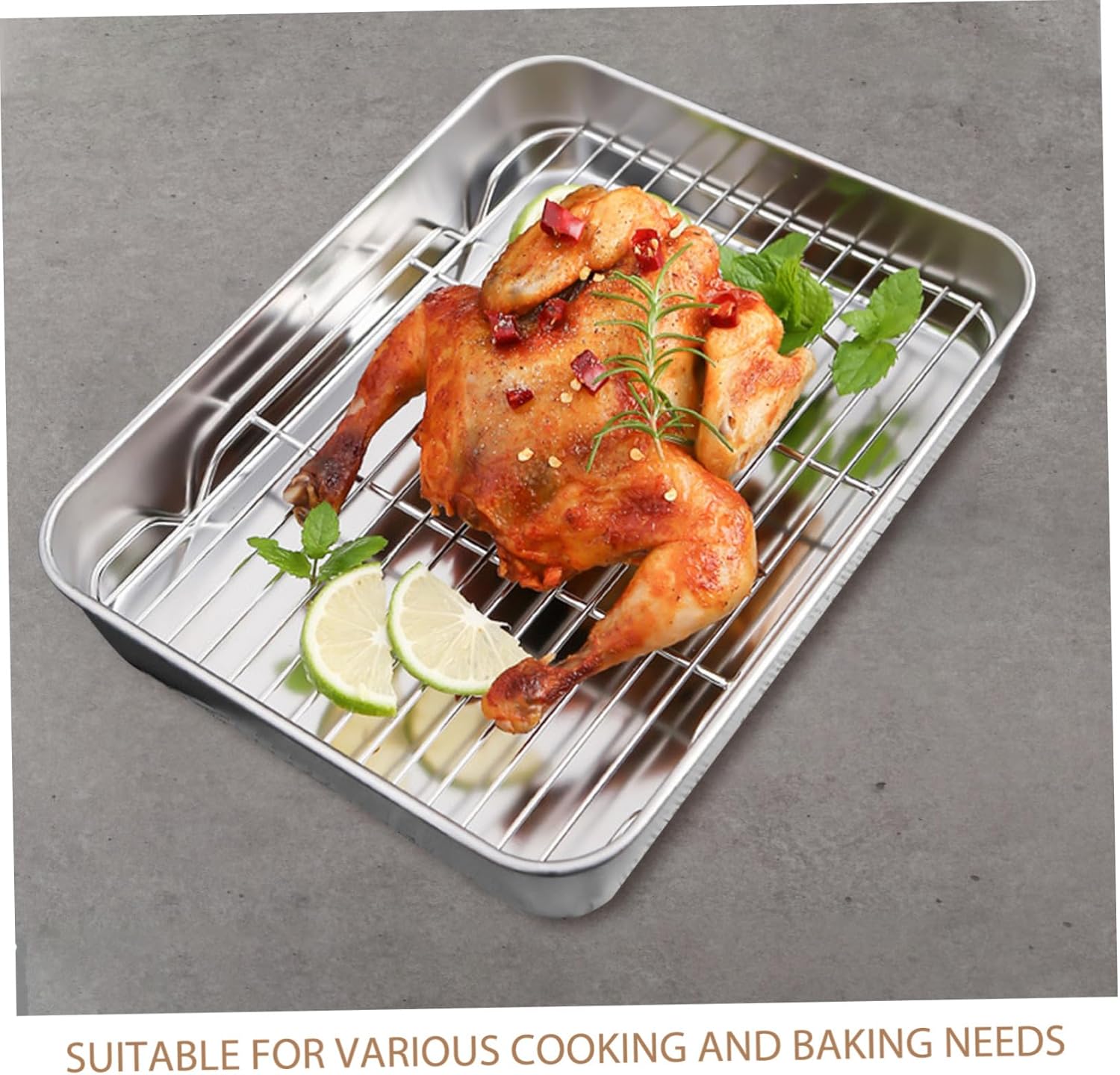 Roasting Pan Rack Rectangular Stainless Steel Baking Tray for Oven Use for Cooking and Meats Easy Clean Design