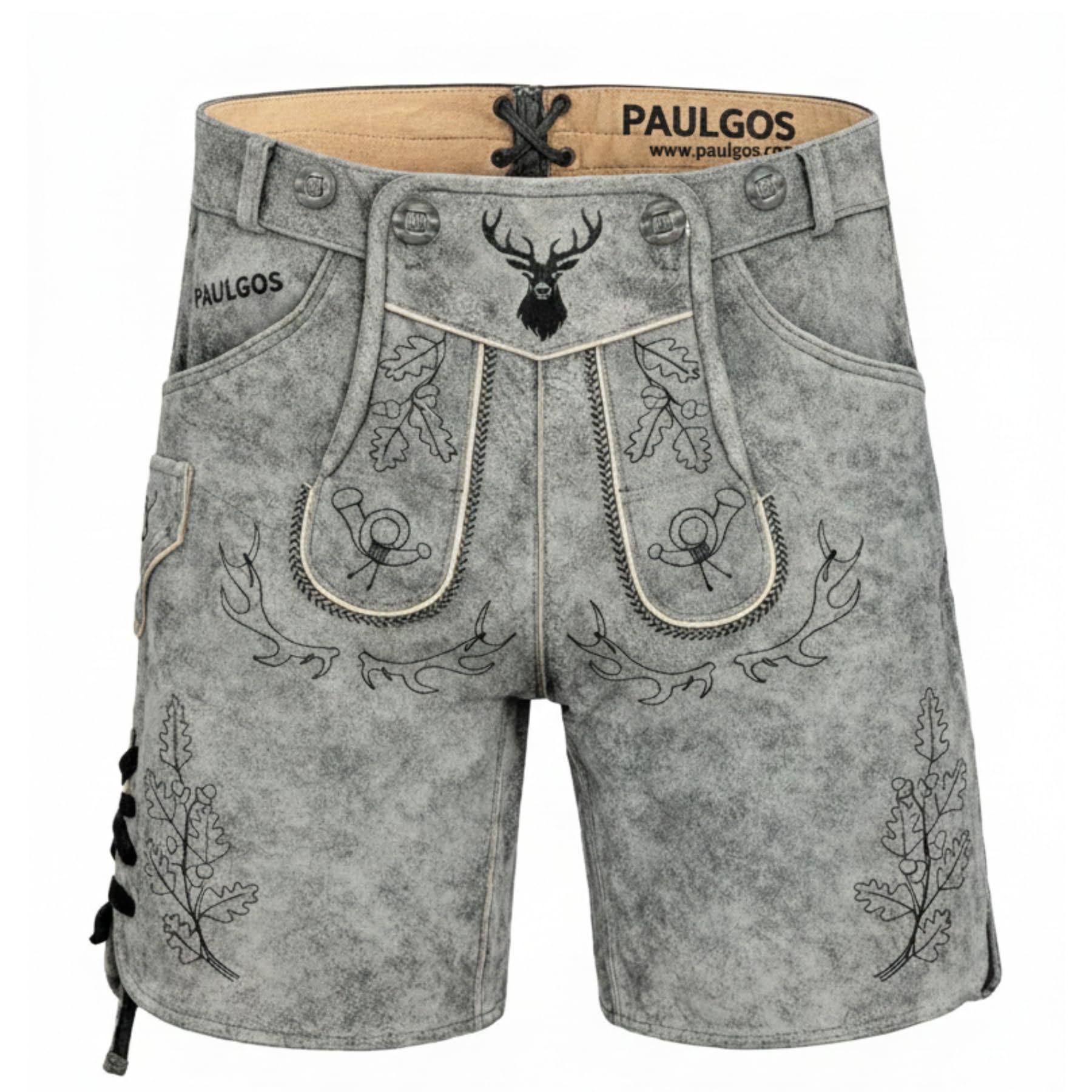 PAULGOS Herren Trachten Lederhose HK5-ANTIK+ Träger, Echtes Leder, Gr. 44-60