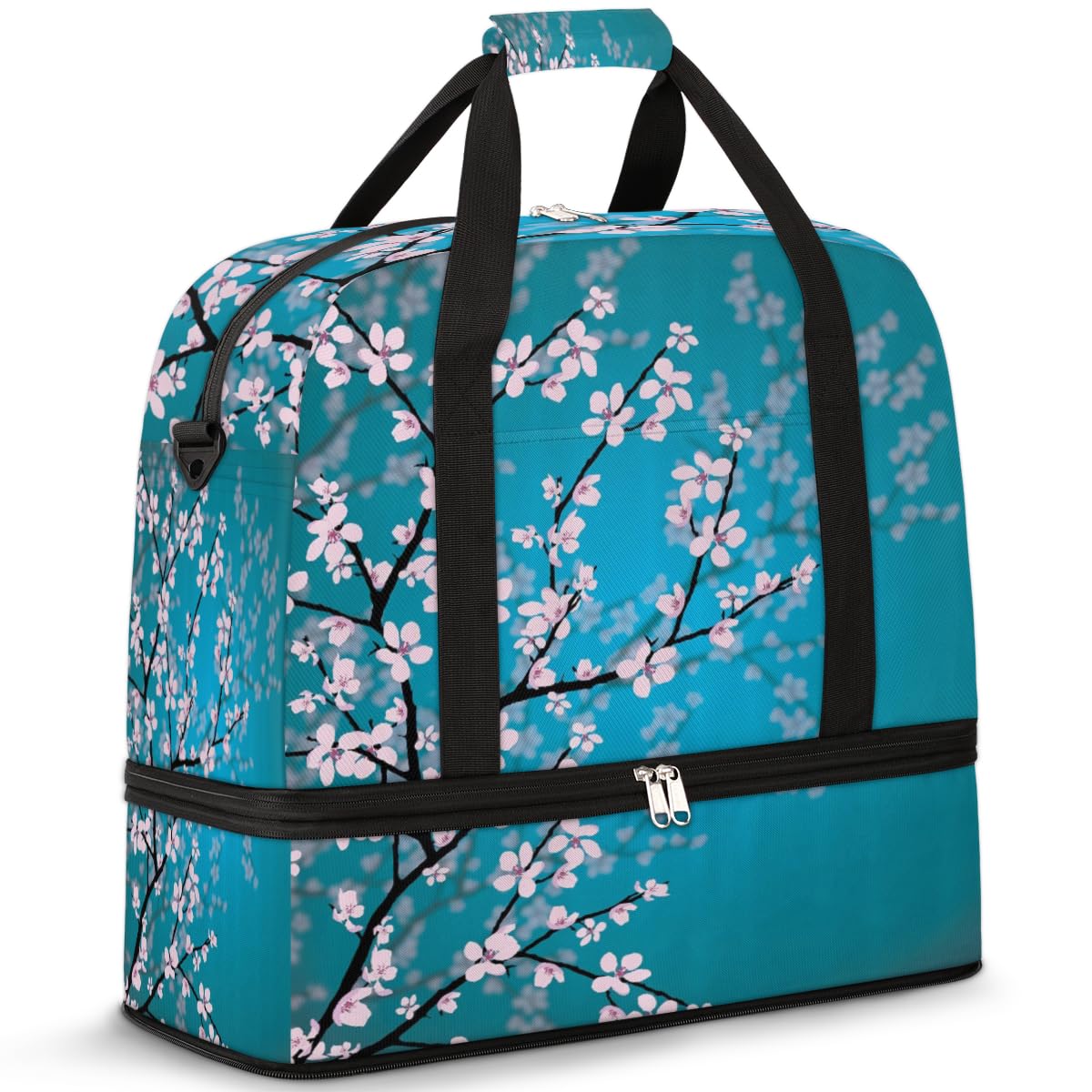 Bolsa de viaje plegable con estampado de flor de cerezo de 47 L, bolsa de fin de semana con funda de carrito de hombro separado para deportes, gimnasio, viajes, multicolor, 47L, Bolsa de viaje