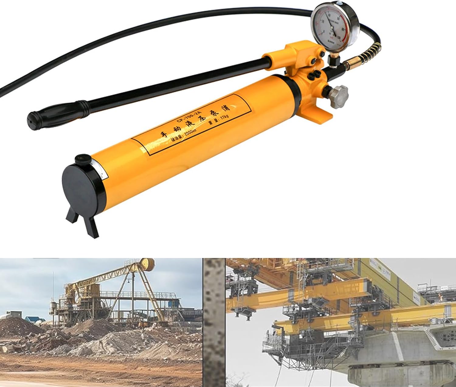 Powerful Hydraulic Hand Pump 10000 psi, CP-700C Manual Hydraulic Lifting Pump with Pressure Gauge 2 Speed Power Pack 2900cc Hydraulic Manual Ram Pump for Industry