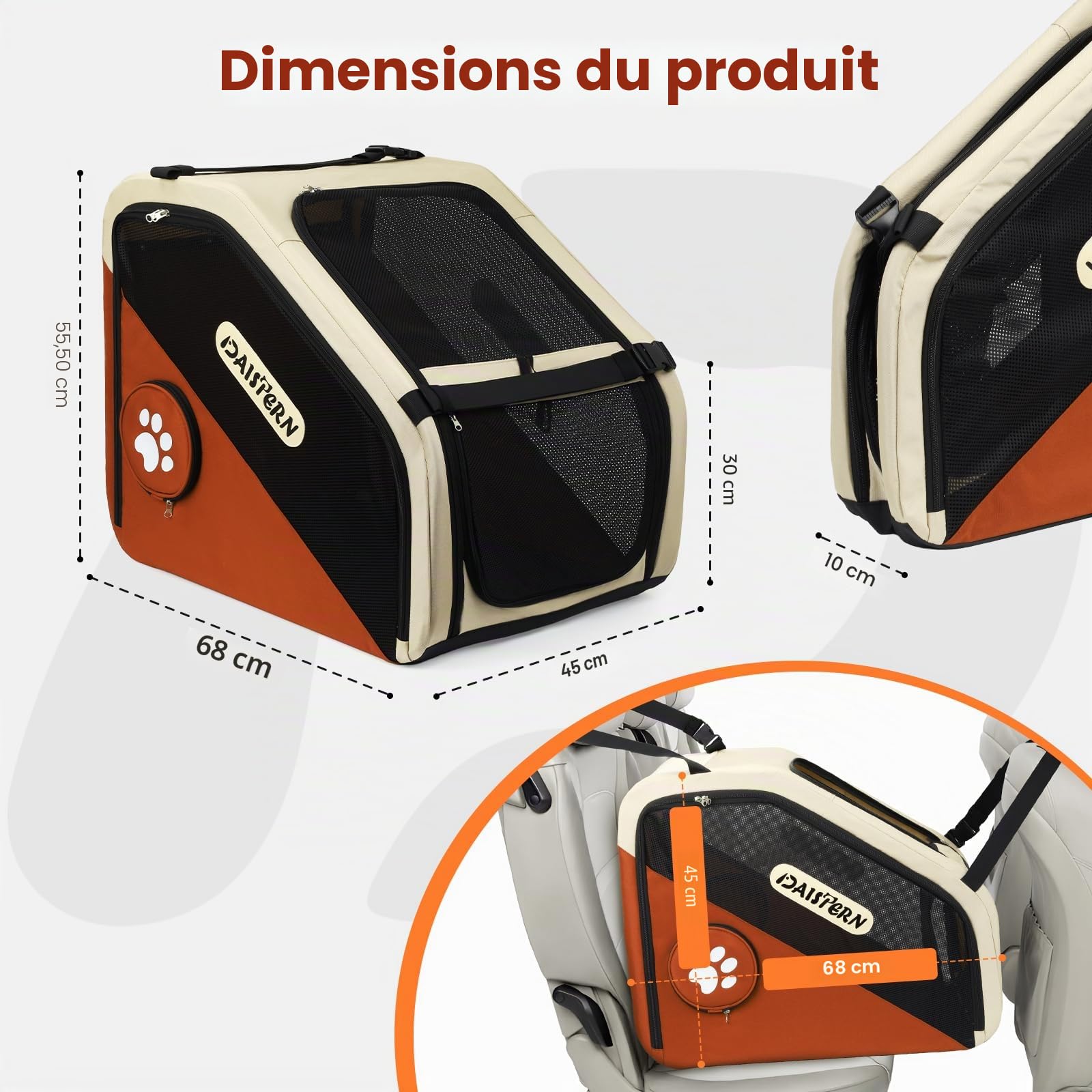 Cage de Transport Chien Pliable pour Voiture, Caisse de Voyage Souple pour Petits et Moyens Chiens, Cadre Métal Robuste, Fenêtres Maille Respirantes, Pliage Rapide, Brun