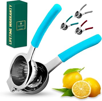 Bellemain Citrus Juicer | Metal Lemon Squeezer | Lime and Lemon Juicer Stainless Steel with Silicone Handles | Manual Juicer, Citrus Squeezer, Hand Held Juicer | Bar Juicer for Bartender Light Blue