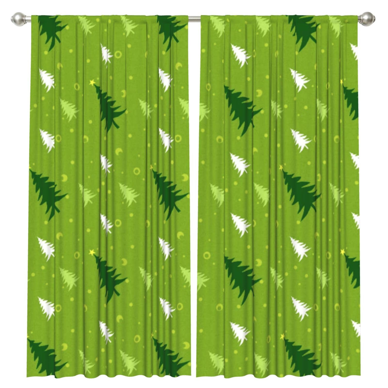 InOmak Merry Christmas Pine Tree Pattern, 2 Panels Window Curtains 52 x 84 Inch Blackout Curtains for Living Room Bedroom