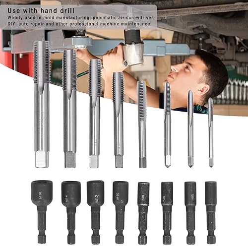 Miniatura 5 de Juego de llaves de grifo de 16 Uds. Juego de llaves de grifo de máquina de enchufe de máquina de enchufe alargado de roscado Chuck de 1/4 pulgadas