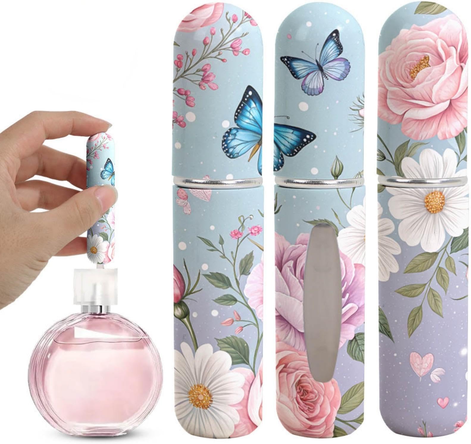 3Pcs Atomizer Perfume Spray Bottles, Perfume Bottle Refillable Atomizer with Floral Butterfly Pattern, X-AYPK-08, 0.2 Ounces