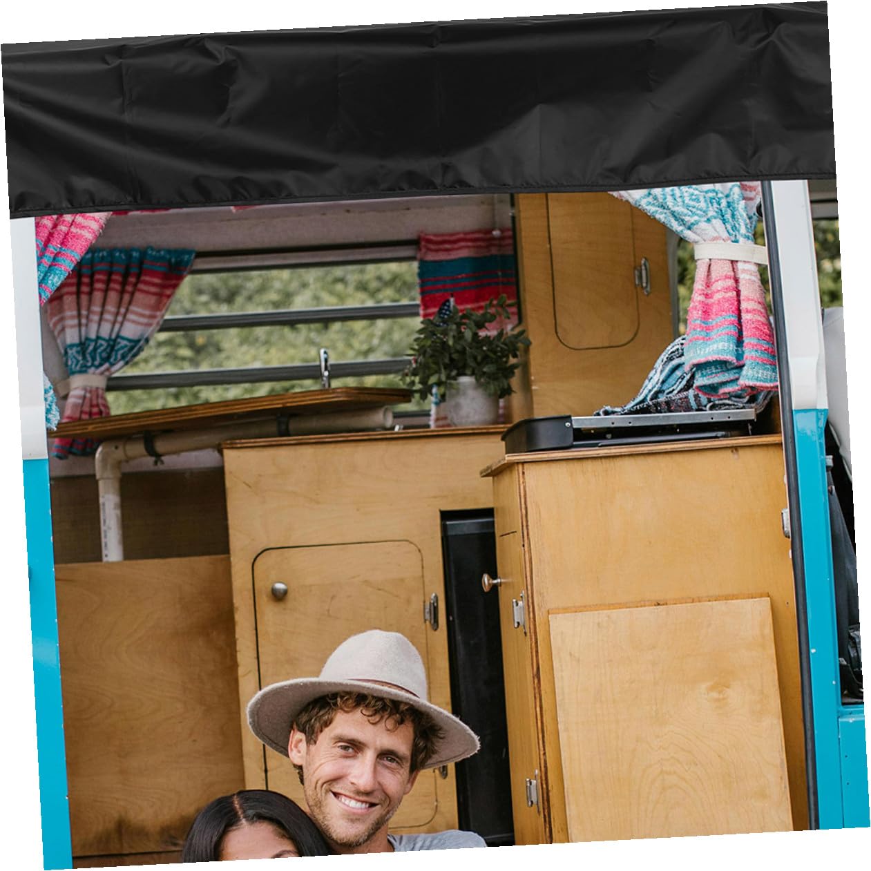 Parasole Camper Oxford Nero 176x114 Cm per Veicolo | Protezione Uv, Copertura Bagagliaio Posteriore Auto, Atmosfera Estiva, Telo Copertura Camper