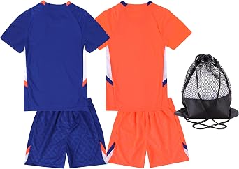 Hiheart Boys 2 Pack Soccer Jersey Set Team Sports T-shirt and Shorts with Mesh Ball Bag