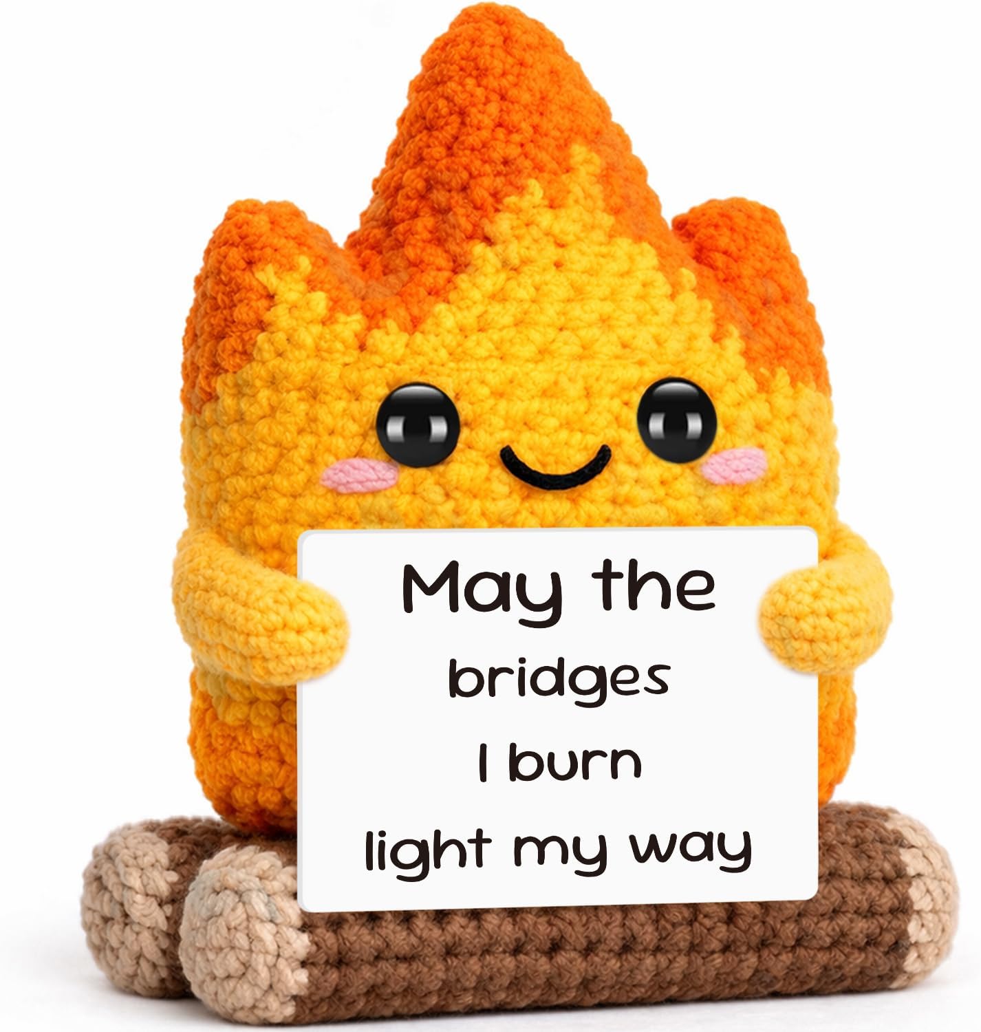 Graduation Gift for Her Him, Handmade Crochet Flame Fire, May The Bridges I Burn Light My Way, Motivational Mew Beginnings Moving Away Breakup Gifts for Friends Leaders, Positive Affirmation Decor