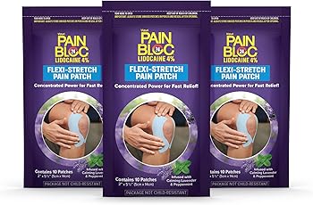PainBloc24 Flexi-Stretch Adhesive Pain Patch — Topical Patches with Lidocaine 4% — Maximum Strength Relief for Back, Knee, Muscles — 10 Strips (3-Pack)