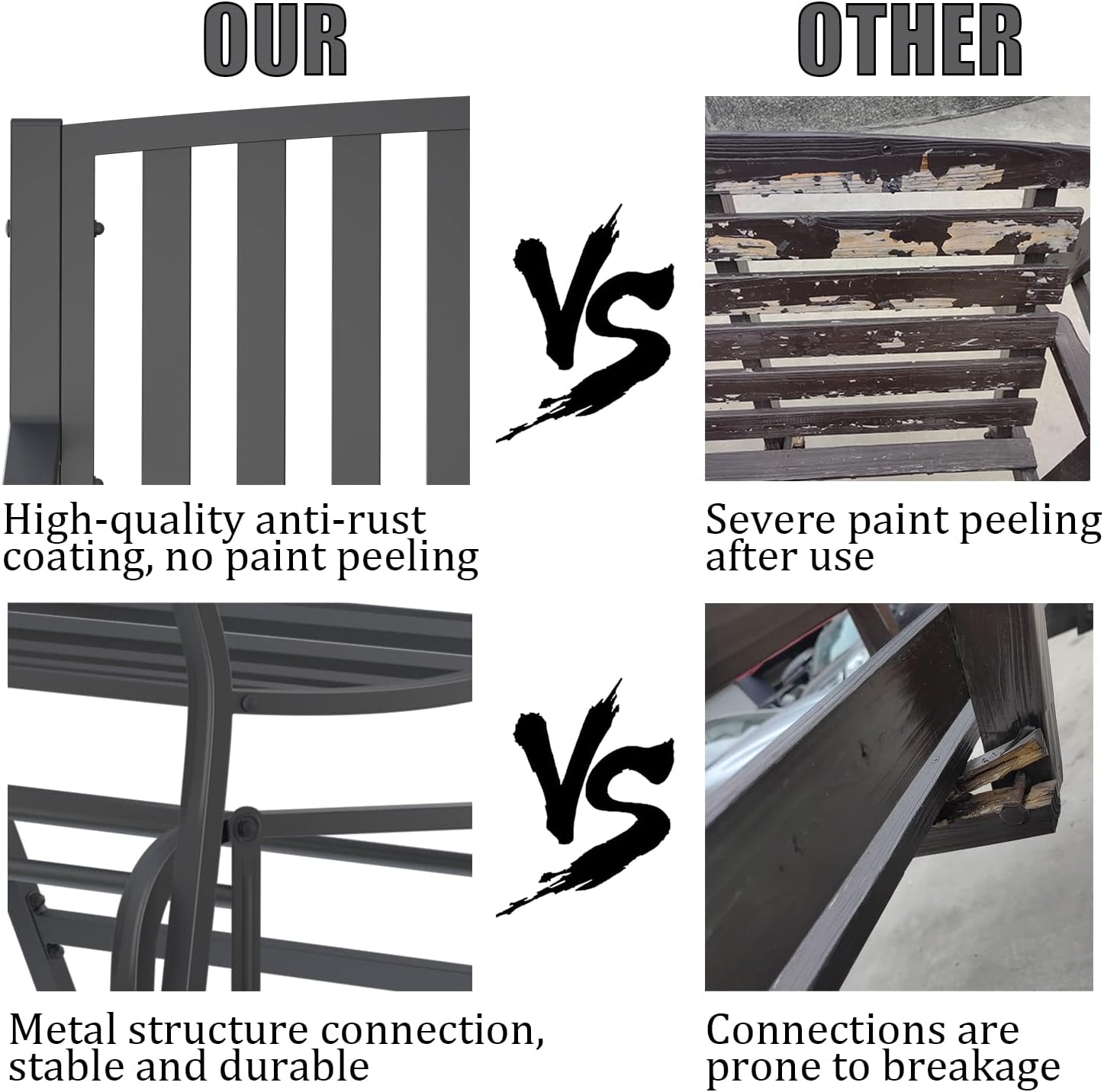 50" Outdoor Porch Glider Bench Patio Gliders, Full Metal Stabilized Steel Frame Finished with Rust Resistant Coating 2 Person Porch Glider, Suitable for Front Yard Garden, Balcony, Poolside