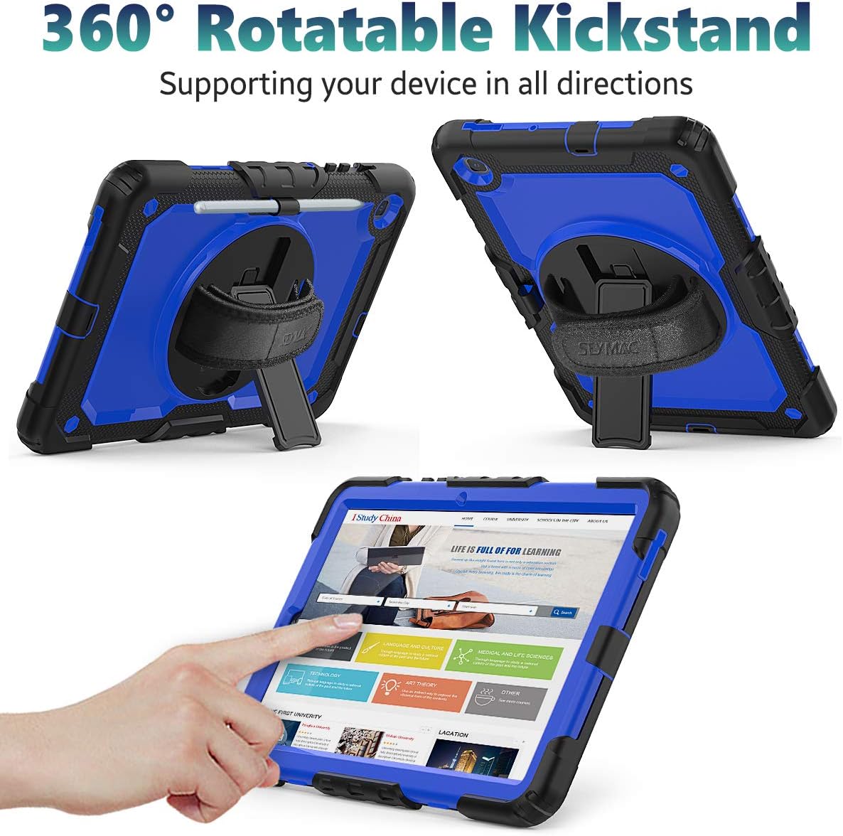 SEYMAC stock Case for Samsung Galaxy Tab S6 Lite Case 10.4” with Screen Protector [360 Rotating Hand Strap/Stand], Drop-Proof Case for Tab S6 Lite 2022/2020 SM-P610/P613/P615/P619 (Blue+Black)