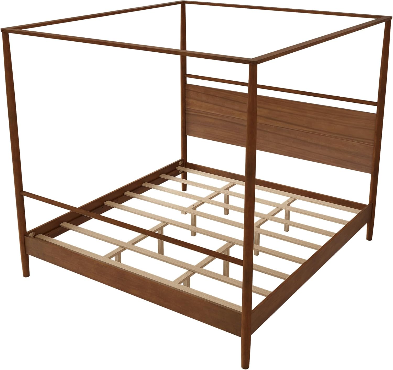LUMISOL Canopy Bed Frame King Size with Headboard, Solid Wood 4 Posters Bed Frame with Uner-Bed Storage Space, No Box Spring Required, Easy Assembly, Walnut