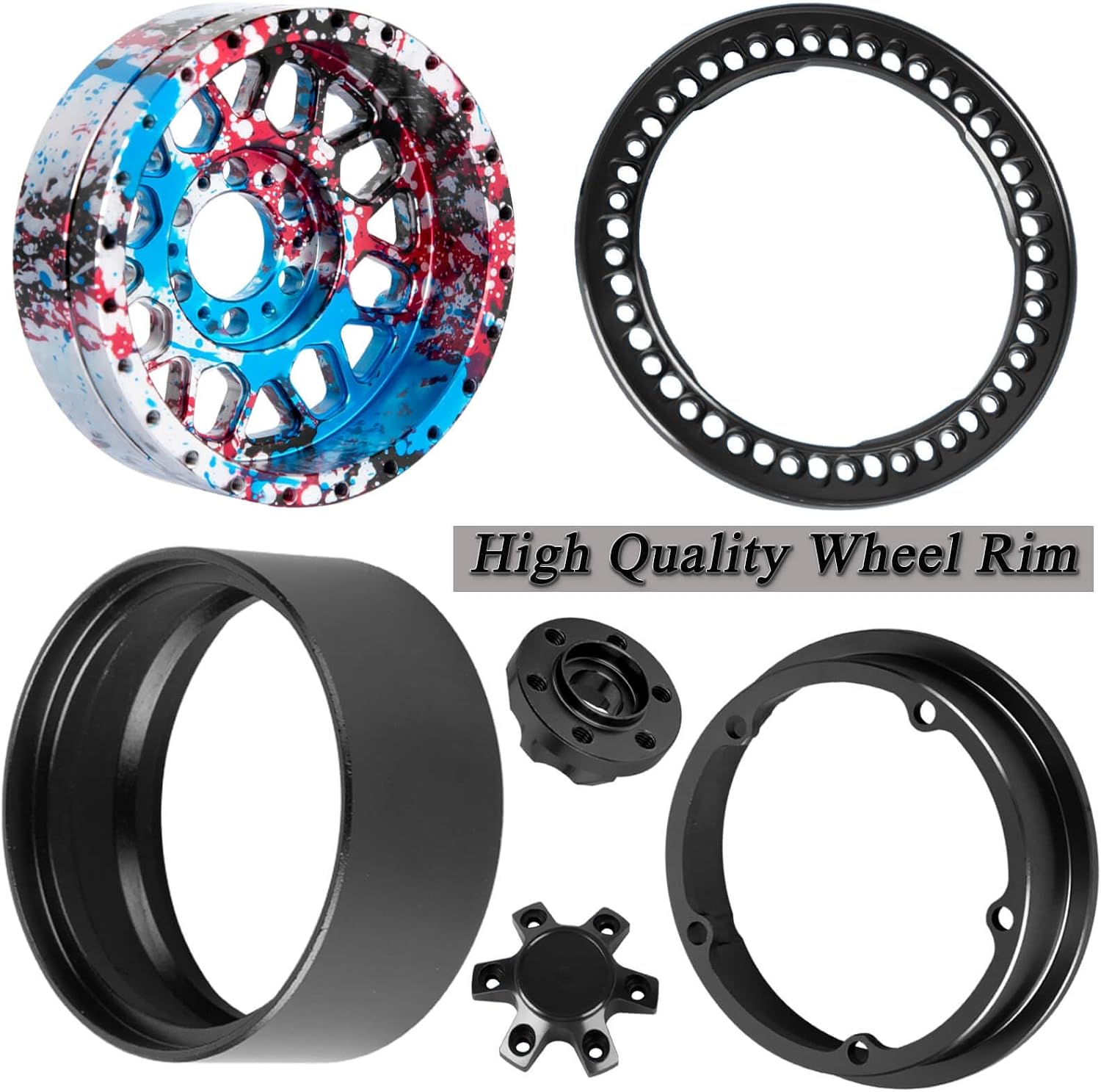 2.2 RC Wheels for 1/10 SCX10 90046 AXI03007 TRX4 TRX6 VS4-10 Gen7 Gen8 MST CFX D90,Aluminium RC Truck Tires Highway Tires 2.2" RC Wheels 2.2 Beadlock Wheel Rim RC Tires (135 * 55MM),Colour