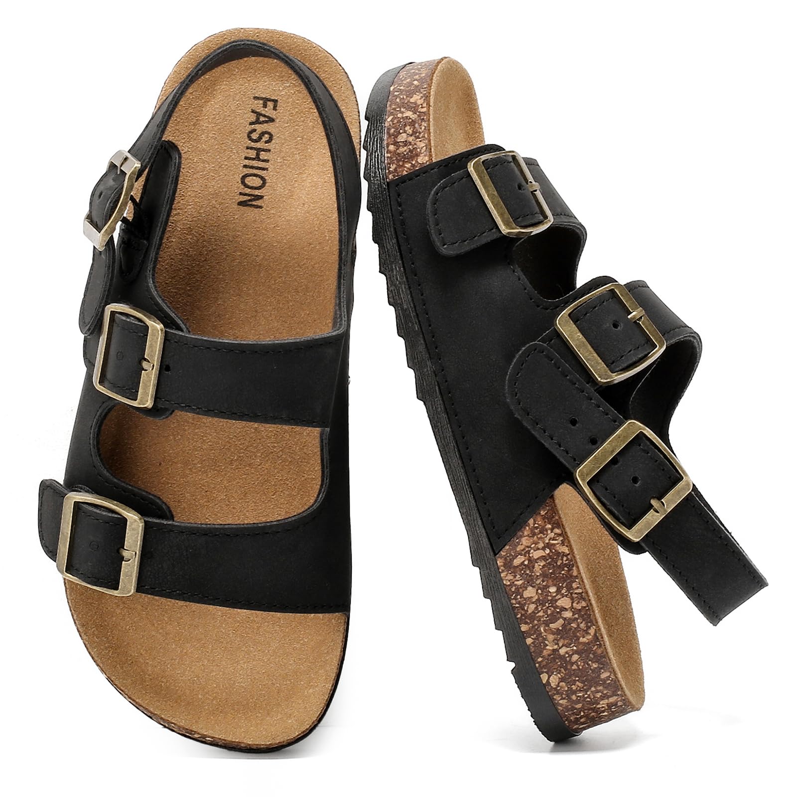 zaxunai Sandalen Pantoletten Mädchen Jungen Kinder Mit Kork Fußbett Verstellbare Riemen Schnalle Hausschuhe,Rutschfeste Gummisohle Schaum Sandaletten Trekking