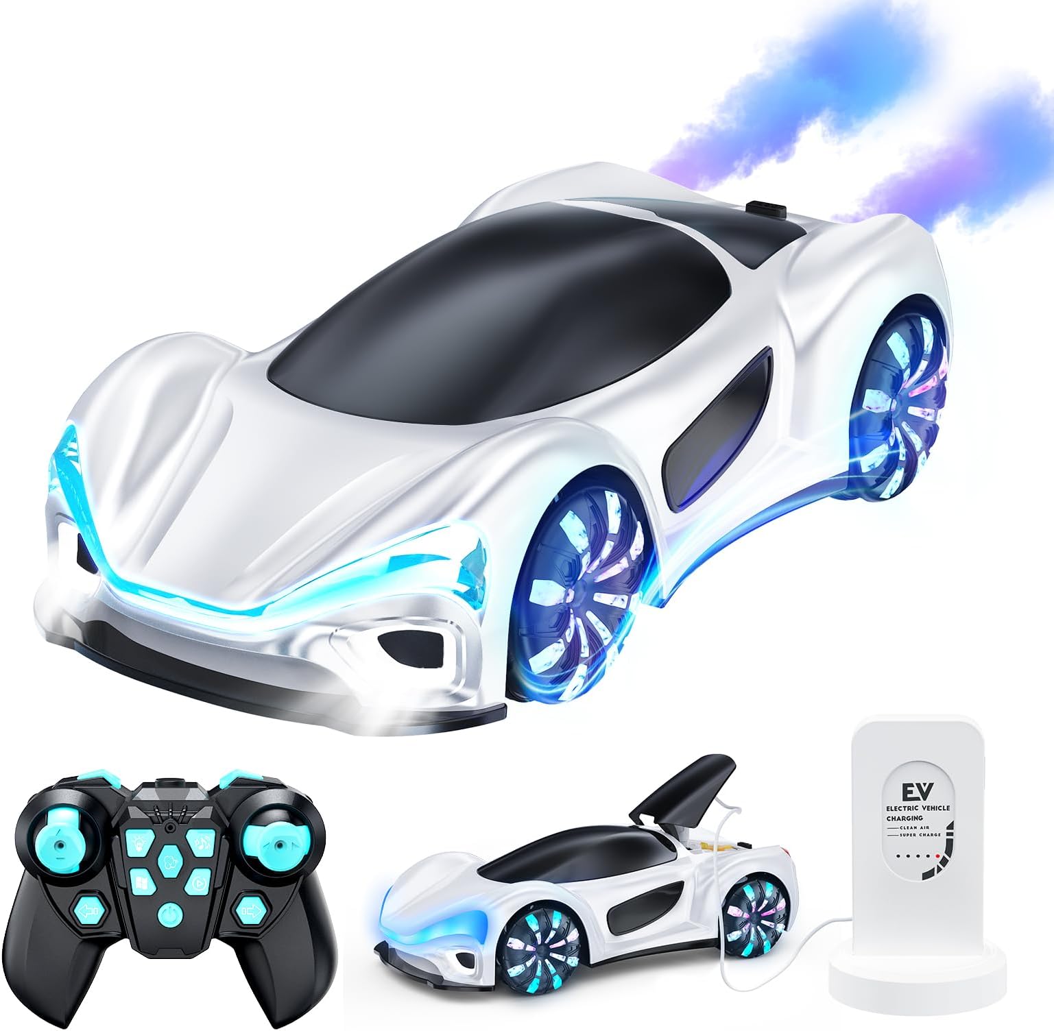 - Remote Control Car,RC Cars Boys Toys for 4 5 6 7 8 9 10 11 12 Year Old 2.4GHz 360° Rotate RC Cars with Cool Lights, Music & Spray Effects Cool Birthday for Kids & Boys 4-12
