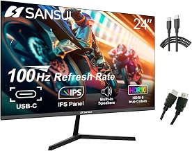 24 inch Monitor with Speakers, USB Type-C 100Hz FHD 1080P Computer Monitor, HDMI DP HDR10 Gaming Monitor RTS/FPS, Tilt Adjustable VESA Mount(ES-24X3 Type-C & HDMI Cable Included)