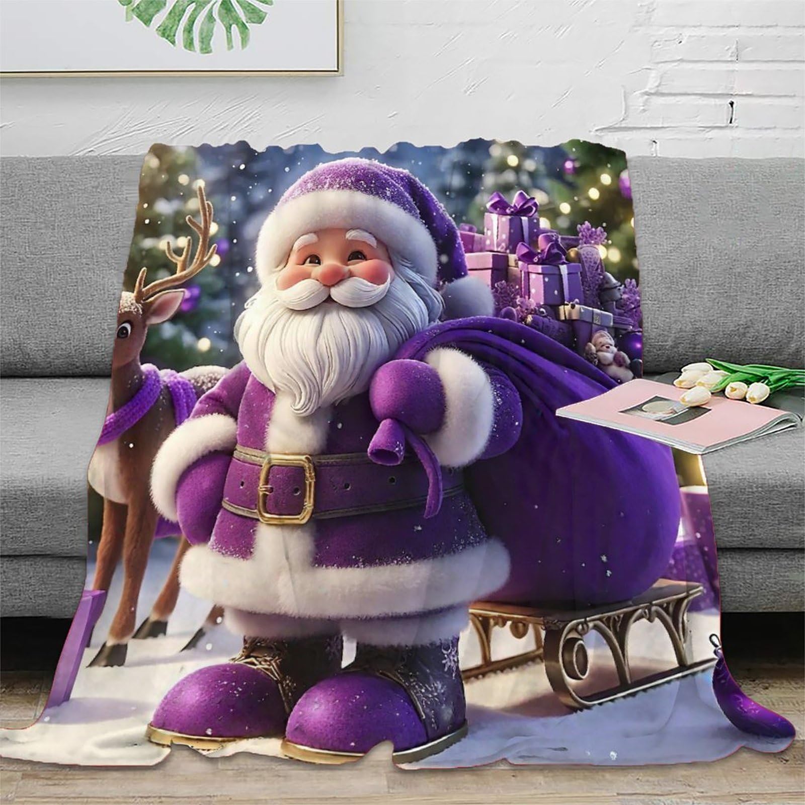 Plaid Père Noël 3D couverture microfibre chaude pour des fêtes chaleureuses