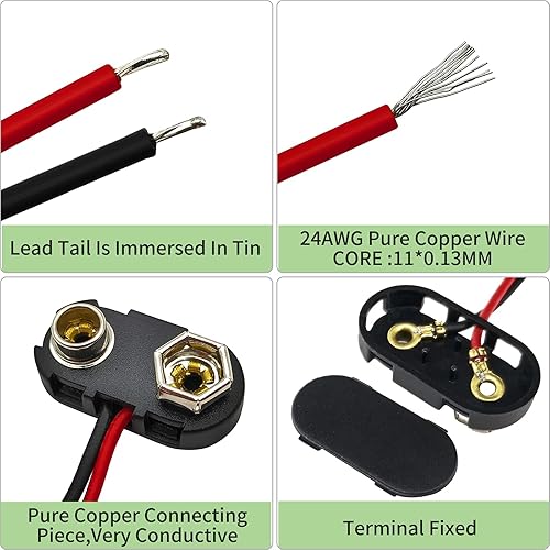 Miniatura 4 de Conector de batería de 9 V, 10 piezas tipo T de 9 voltios conector de hebilla de plástico duro utilizado en experimentos estudiantiles, u otros