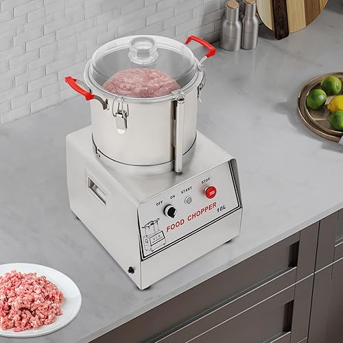 Miniatura 3 de Procesador de alimentos comercial de 1100 W, máquina picadora eléctrica de alimentos de acero inoxidable de 10 L, molinillo de 1400 RPM con bloqueo