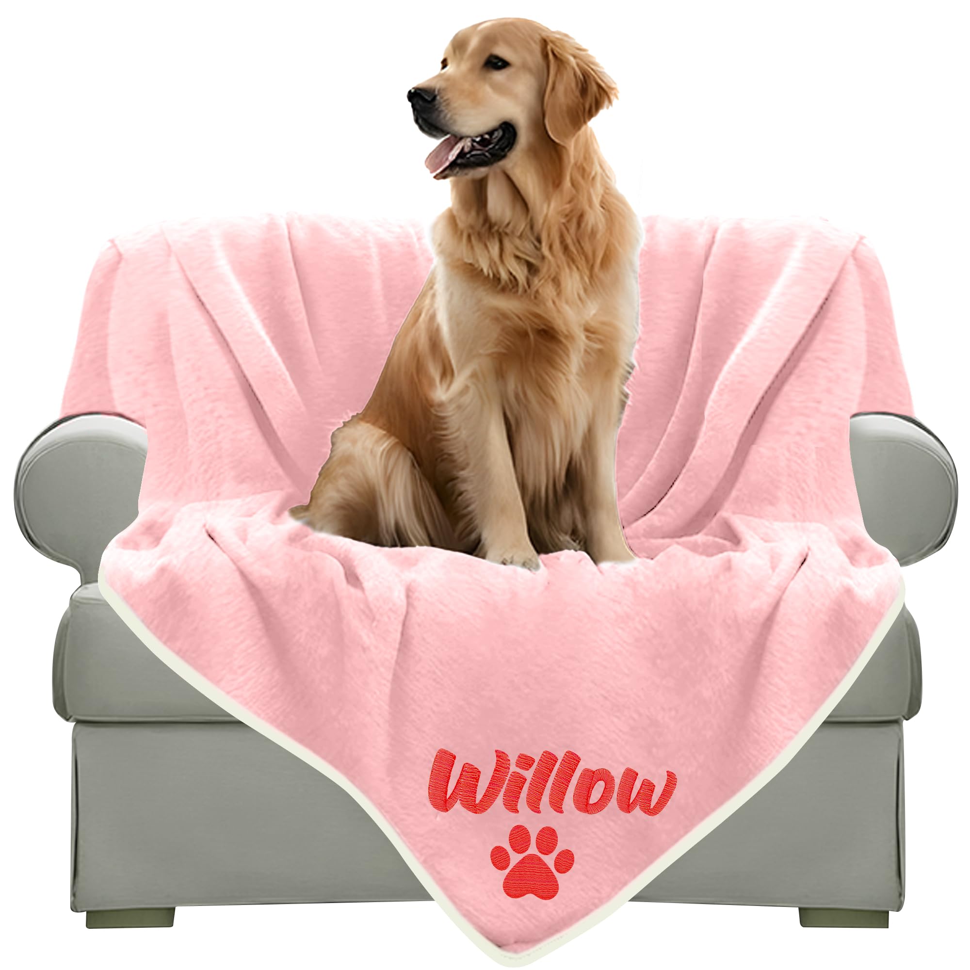 Personalized Pink Dog Blanket with Name, Embroidered Custom Pet Blankets for Dog for Bed Car, and Couch, Custom Waterproof Dog Blanket Soft & Comfortable for Small, Medium & Large Dog, Best Dog Gift