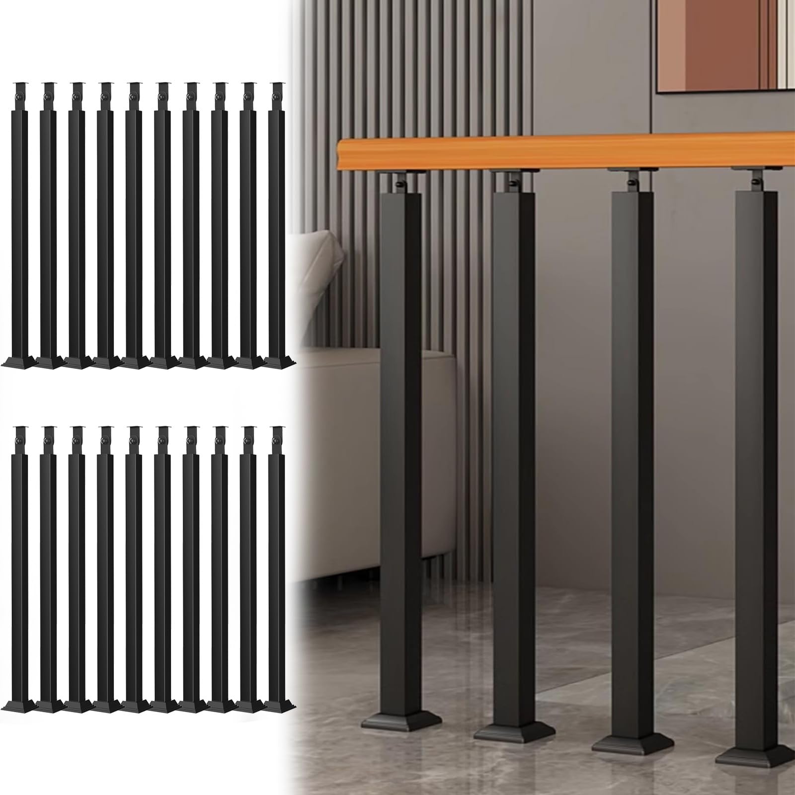 Balustre d'escalier en fer noir robuste de 60 cm pour décoration exigeante
